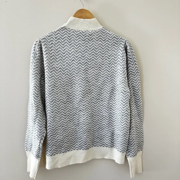 J.Crew Button-Detail Mockneck Sweater in Herringbone - Grey / White NWT - Picture 6 of 7